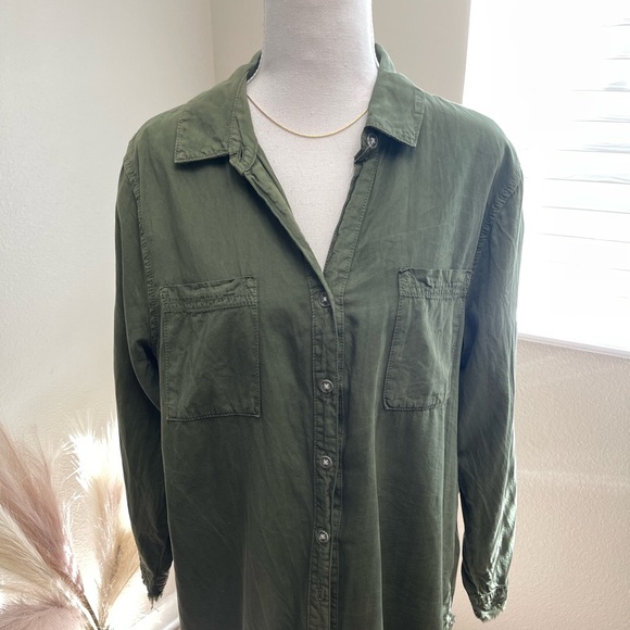 100% Cotton Army Green Tunic Fringe Button Up - Picture 8 of 9